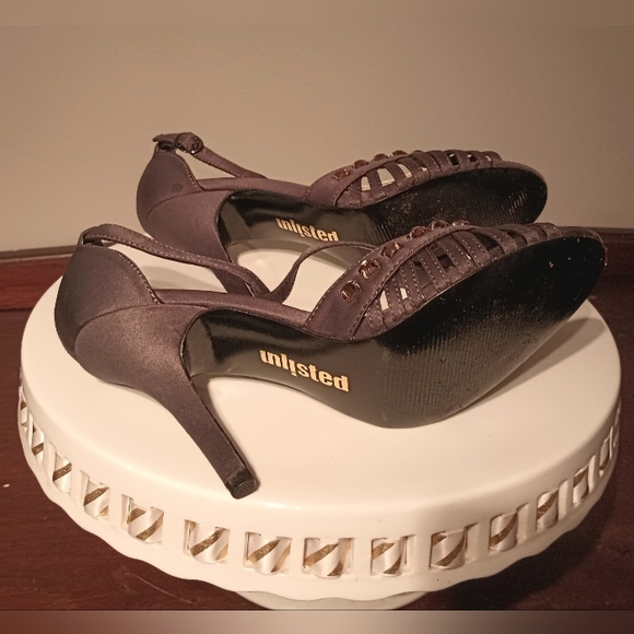 Unlisted Gray Satin Open Toe Heels 8 - Picture 4 of 6